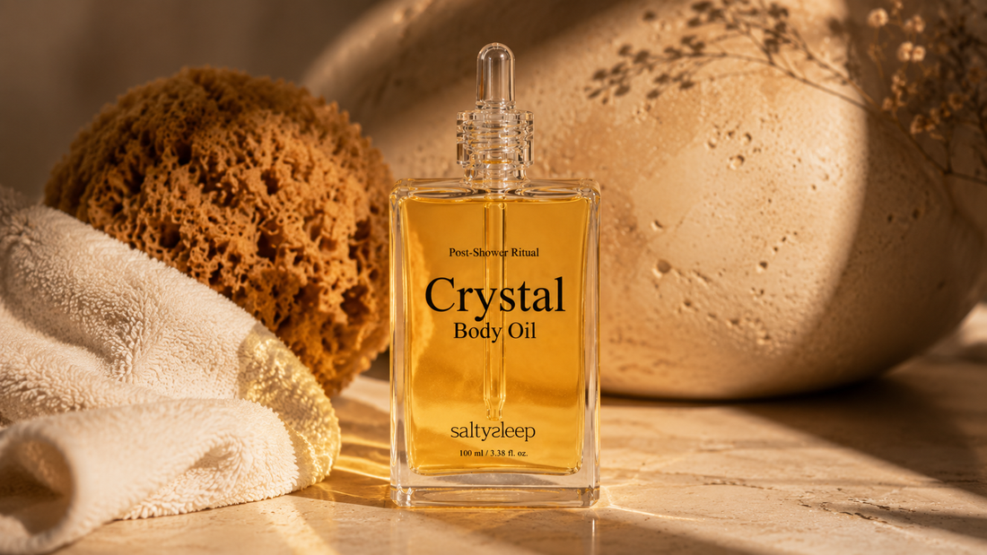 A bright, warm-weather post-shower body care still life in soft light