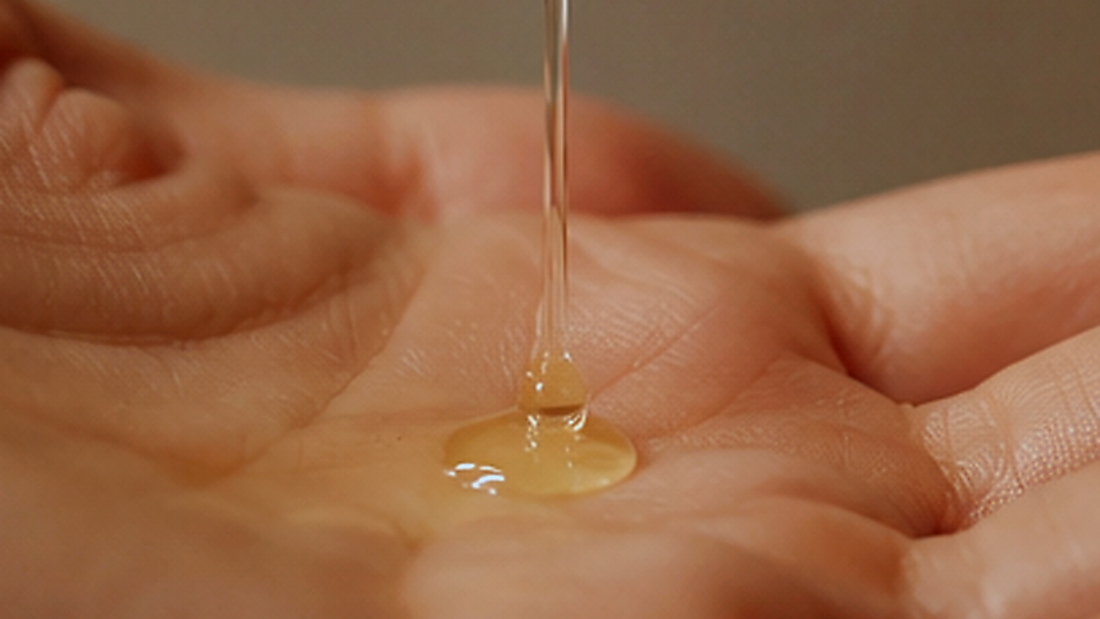 Warm still-life of a post-shower body oil moment in soft light